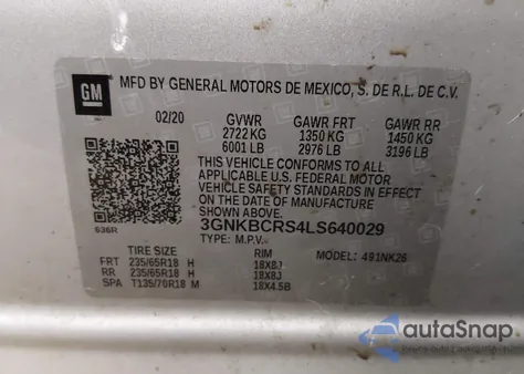 2020 Chevrolet Blazer Fwd 2Lt z USA, uszkodzony, nr VIN 3GNKBCRS4LS640029